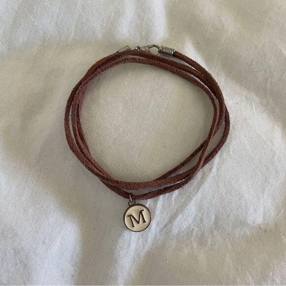Fossil Brown Suede Bracelet or Necklace Enamel Round M Charm Rustic Boho Vibes - Picture 1 of 9
